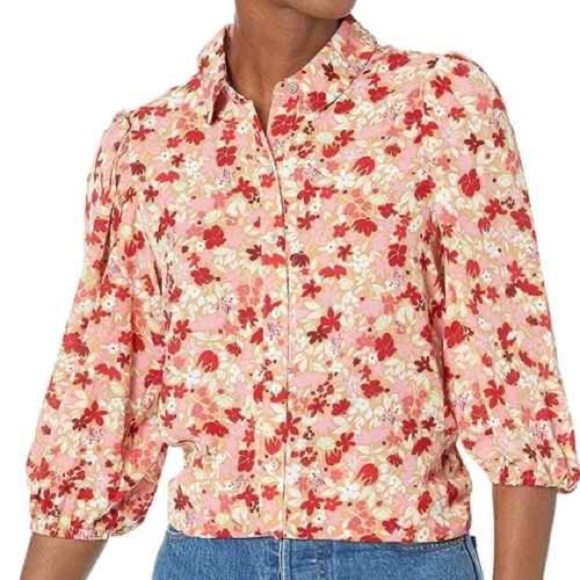 Nanette Lepore Floral Elbow Length Puff Sleeve Blouse - Picture 1 of 9
